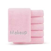 5/10PCS,Microfiber Makeup Towels, Reusable Soft Absorbent Facial Cloths With Embroidery For Women's Light Beige Care, Contemporary Style,Grey/Pink/Black - Pink - View 4