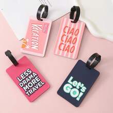 4pcs English Graphic Luggage Tags, PVC Material, Customizable, Creative, Suitable For Luggage Identification, Address Cards, Boarding Passes, Portable Labels, Essential Travel Accessories For Trips, Flights, Cruises, Suitcases, Backpacks, Ideal For Travel, Vacation, Summer, Back To School, Women's Travel Supplies, Mini Travel Bags, School Supplies Suitcase Tag Card Holder Name Tag Waterproof Airplane Holiday Essential Travel Essentials - Multicolor - View 1
