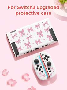1pc Pink Bow & Heart Pattern Protective Case, Compatible With New Switch2 (2025)/Switch NS/Switch OLED/Lite, Compatible With Switch/Switch 2 Game Console Accessories, Full Set Including Storage Case, Card Slot Base, Best Gift Compatible With Switch Players
