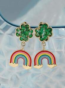 1 par de aretes de tachuela con forma de arcoíris, artísticos y lindos, aptos para que las mujeres los usen en festivales