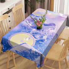 1/20pcs Summer Dreamy Purple Decoration Rectangular Tablecloth,Lemon And Ice Cube Pattern,Suitable For Home Decoration,Dining Room, Office, Kitchen, Picnic Decor,Home Decoration