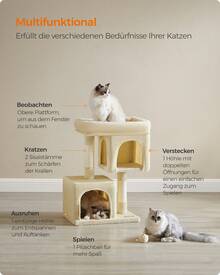 Kratzbaum M-XL Katzenbaum, mit 2 Häuschen, Sisalstämme, kompakt - Beige - Übersicht 4