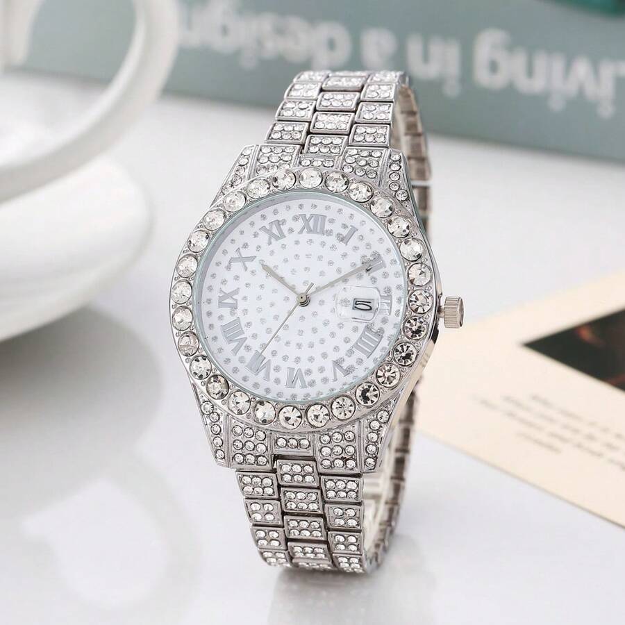 1 件男士休闲商务水晶石英表 - 銀色 - 查看 1