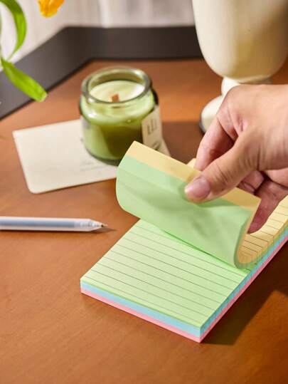 Cirelle 100/200sheets Line Sticky Notes 4 Colors Portable Student Note Marker Writing Sticky Notes, Self-Adhesive Easy To Apply Notepad Office, Home, School Big And Small Two Styles, Office Small Helper Back To School