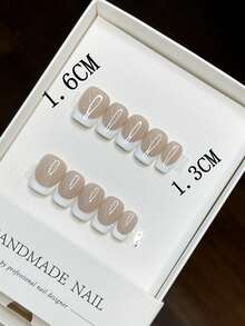 10 Pieces Of Pure Hand-Pierced Artificial Nails, Nails Press On Nails Nail Supplies Summer Nails Press On Nail Tips Handmade Press On Nails Spring Short Press On Nails Fake Nails Nail Tipsshort Nail Shape White Cat Eye French Gradient Nails Handmade Press On Nails - Multicolor - View 3
