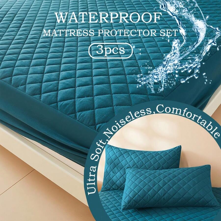 2/3pcs Waterproof Mattress Protector Set - Ultra Breathable & Cloud-Soft, Noiseless Sleep With Non-Slip Grip | Luxury Envelope-Closure Pillowcases (White/Blue/Gray/Dark Green) - All-Season Comfort, Easy-Care & Wrinkle-Resistant - Fits 8-12" Mattress (Pillow Insert Not Included) - 灰色 - 查看 1