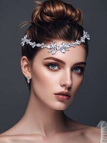 1 件优雅水晶额头发带新娘婚礼发饰带梳子，闪亮女士派对婚礼伴娘发饰 - 銀色 - 查看 7