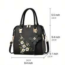 Small Purses And Handbags For Women Fashion Embroidered Floral Design Crossbody Bag Teenage Girls Top Handle Satchel Shoulder Bags Small Totes Bags - 黑色 - 查看 2