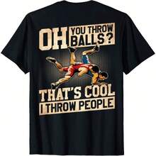 Wrestling I Throw People Funny Gift For Wrestler Backside T-Shirt, Women's Casual Short Sleeve Round Neck T-Shirt  As Gift - màu đen - Xem 1