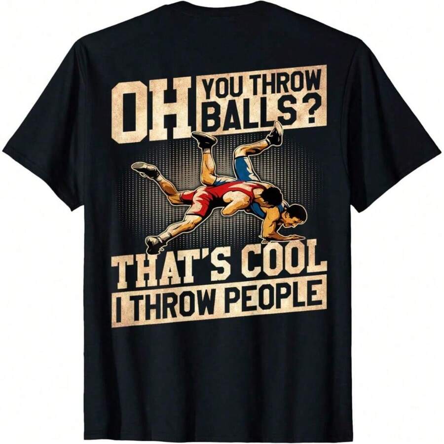 Wrestling I Throw People Funny Gift For Wrestler Backside T-Shirt, Women's Casual Short Sleeve Round Neck T-Shirt  As Gift - màu đen - Xem 1