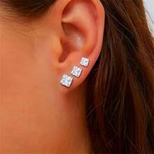 1 Pair 316 Stainless Steel Hypoallergenic Square Cubic Zirconia Stud Earrings, 18K Gold Plated Titanium Steel Zirconia Cartilage Clip Ear Cuffs, Minimalist Luxurious Rhinestone Earring Clips, Unisex Titanium Steel Sparkling Earrings, Perfect Holiday Gift