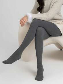 1 Pair Women's Solid Dark Gray Tight Stirrup Tights, Simple & Elegant, Versatile, Suitable For Spring & Autumn