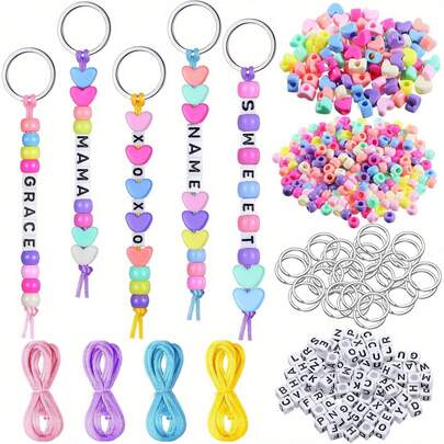 566 Pieces DIY Keychain Making Craft Kit, Adjustable Alphabet Heart Clear Beads Keychain Supplies, Birthday Holiday Party Key Ring Favors