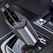 YITUMU 1pc Car Charger With Super Fast Charging, Retractable Cable, 4-In-1 Cigarette Lighter Adapter