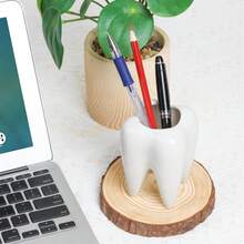 1pc Small Ceramic Dental Decoration Bucket Desktop Small Tool Storage Accessories, Pen Bucket, Cosmetics Storage Bucket, Toothbrush Bucket, Vase Or Flower Pot, Suitable For Succulent And Herbaceous Plants, Home Living Room, Bedroom, Office Desktop Decoration Bucket, Dental Gifts - Multicolor - View 10