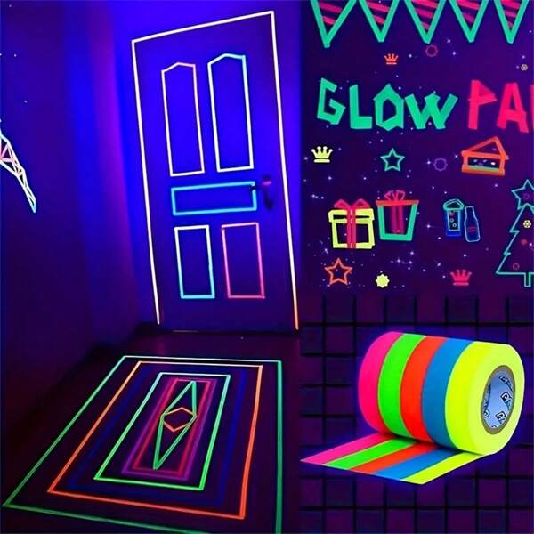 Colorful Glow Tape, Home Decor Fluorescent Tape, Holiday Party Decor Adhesive Tape School Supplies, Back To School