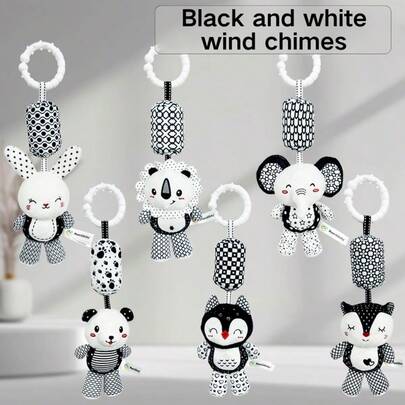 Dzwonek wietrzny dla dzieci, zwierzęcy, do wózka, do łóżka, czarno-biały, dzwonek wietrzny, pluszowy, dla dzieci, urocze zwierzę, zabawka dla noworodka