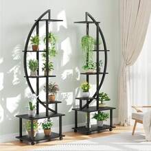 6-Tier Plant Stand, Tall Metal Indoor Plant Stand With Detachable Wheels, Plant Stands With Drawers Large Plant Display Stand For Home Patio Lawn Garden Balcony-Moon Shape - Black - View 2