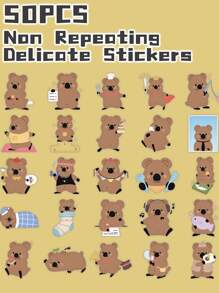 50 piezas de adorables pegatinas transparentes temáticas del Setonix brachyurus de dibujos animados, no repetitivas, para decoración delicada de regalos, fiestas, hogar, cumpleaños, equipaje, scooter, botellas de agua, tazas, laptops, tablets, fundas de teléfonos, útiles escolares, vuelta al cole