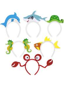 1 pieza Diadema con diseño de animal marino de dibujos animados, tocado del mundo submarino, decoración para fiesta de cumpleaños con diseño de tiburón y delfín, accesorio de cabello lindo