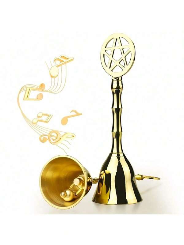 1 pieza Campana de mano de pentágono de latón - Campana de altar de metal sagrado para meditación ritual inspirada en bruja wicca, decoración de Halloween y Navidad - Campana recordatoria con Charm festivo espeluznante para restaurantes