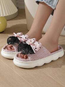 Sandalias planas de mujer casuales, cómodas y de verano, con lazo, punta abierta y diseño a cuadros, transpirables, antideslizantes, versátiles y elegantes para usar en interiores y exteriores - 5-6 Rosa - Ver 4