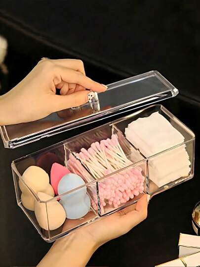 1pc Plastic Makeup Storage Box, Makeup Pad Storage Box Home Desktop Cotton Sticks Makeup Removal Cotton Transparent Dustproof High Quality Storage And Organizing Box,Minimalist Clear Makeup Storage Box For Organizing Make Up Palettes, Nail Hair Accessories, Cosmetics & Beauty Supplies ,Makeup Organizer For Vanity, Bathroom Organizer,For Holiday Beach, Bathroom Collection, Bedroom Collection, Large Capacity