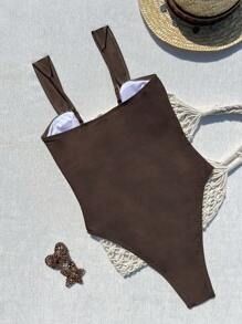 Women's V-Neck Underwire Spaghetti Strap One Piece Swimsuit, Sexy Beach Wear