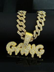 1 件欧美品牌“GANG”英文字母水钻吊坠项链，嘻哈男士日常配饰