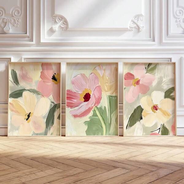 Juego de 3 impresiones de lienzo con póster de arte de pared floral abstracto sin marco para decoración del hogar, dormitorio, sala de estar, decoración moderna