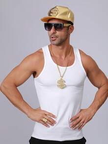 4pcs Hip-Hop Fashion Set: Gold Rapper Hat, Sunglasses, Pendant Necklace, Ring - 80s/90s Rapper Accessories Halloween - Multicolor - View 5