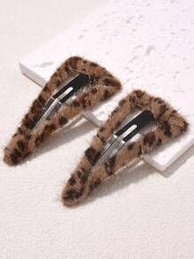2个装女士豹纹星星装饰时尚发夹，日常休闲装饰，豹纹爪夹发夹，发饰，头部饰品，女士发饰，发卡 - 彩色 - 查看 1