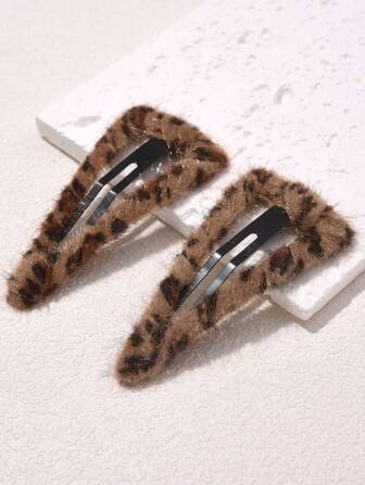 2个装女士豹纹星星装饰时尚发夹，日常休闲装饰，豹纹爪夹发夹，发饰配件