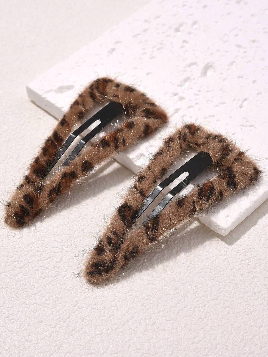 2个装女士豹纹星星装饰时尚发夹，日常休闲装饰，豹纹爪夹发夹，发饰，头部饰品，女士发饰，发卡 - 彩色 - 查看 1