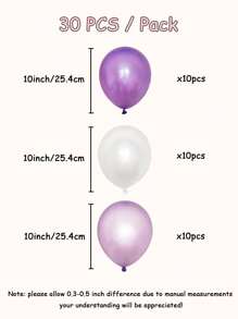 30pcs Purple & White Latex Balloon Party Decorations Set, Suitable For Birthday, Wedding, Graduation, Back To School Events