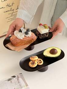 1 件椭圆形黑色不锈钢面包盘，优雅的甜点架，用于下午茶、蛋糕和甜点展示 - 彩色 - 查看 7