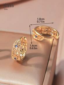 Hihho 1 对复古镂空几何圆形耳环，镀铜，镶嵌闪亮的天蓝色锆石，时尚优雅的女性设计，是节日馈赠佳品 - 金黃色 - 查看 6