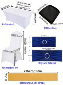 1/2pcs Black High Stretch Tablecloth + 6pcs Chair Cover Set, 4FT/6FT/8FT Polyester & Spandex Material Tablecloth, All-Season Tablecloth Covers, Full-Cover Chair Covers, PU Leather Chair Covers With Tie-Back, Suitable For Home, Indoor, Outdoor, Picnic And Camping, Fits All Holidays And Special Occasions