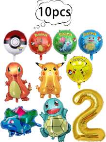 pokemon 10 piezas de globos con temática de Pokemon, globos de Pikachu, pequeños dragones de fuego, globos decorativos de la tortuga Jenni para fiesta de cumpleaños
