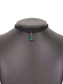 Colar com corrente de clavícula de dupla camada de cristal de vidro, colar com pingente estilo curto vintage, adequado para o dia a dia, festas e bailes