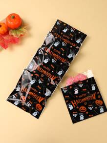 50 piezas de bolsas de regalo con cierre automático de 14*14cm con tema de Halloween, bolsas de caramelos transparentes con diseño de calabaza y espectro, bolsas desechables con tema de Halloween para empaquetar alimentos, postres, galletas, chocolates para la fiesta, decoración, obsequios y trucos o golosinas de Halloween