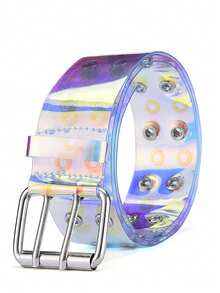 1pc Iridescent Laser Rivet Double Hole Belt, Transparent PVC Buckle Waist Belt For Girls, Simple And Versatile Punk Style Chain Leather Belt - Multicolor - View 7