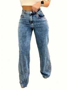 Casual Loose Fit Straight Leg Jeans With Pockets For Women, Versatile - Medium Wash - View 4