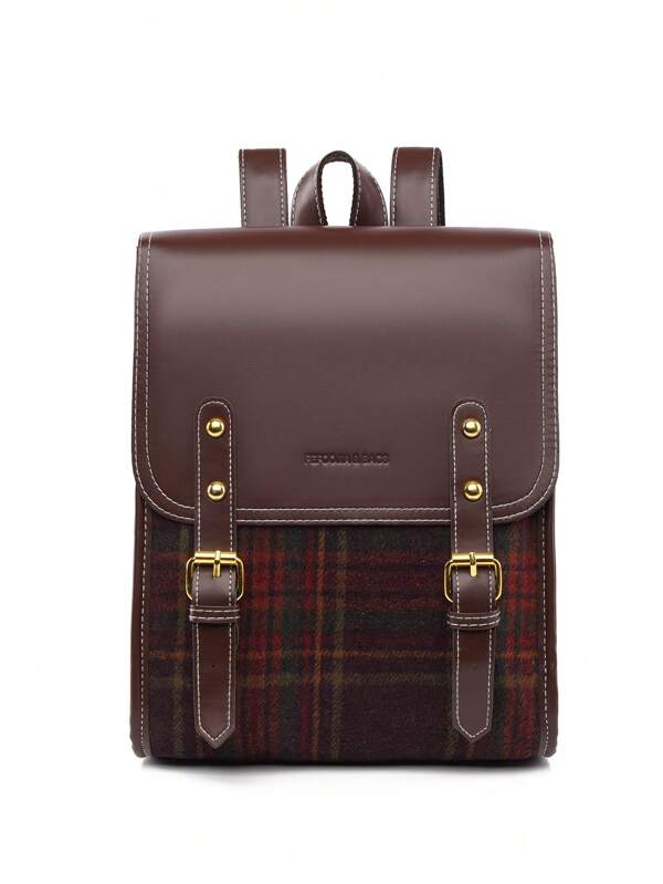 LECEY Mochila Grande de Estilo Casual de Rua Vintage com Aba Marrom, Capacidade Ampla, para Uso Externo, Férias e Escola, para Mulheres
