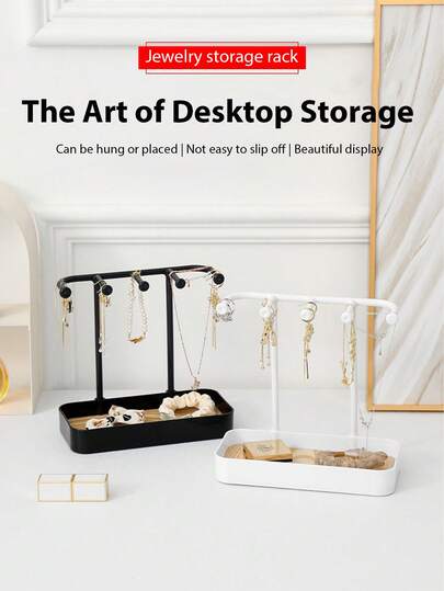 Estantería organizadora de joyas - Soporte de exhibición de joyas con tableta de hierro artístico y madera para pendientes, cadenas, anillos, gomas y accesorios para el cabello, regalo para el Día de San Valentín, viaje al sol