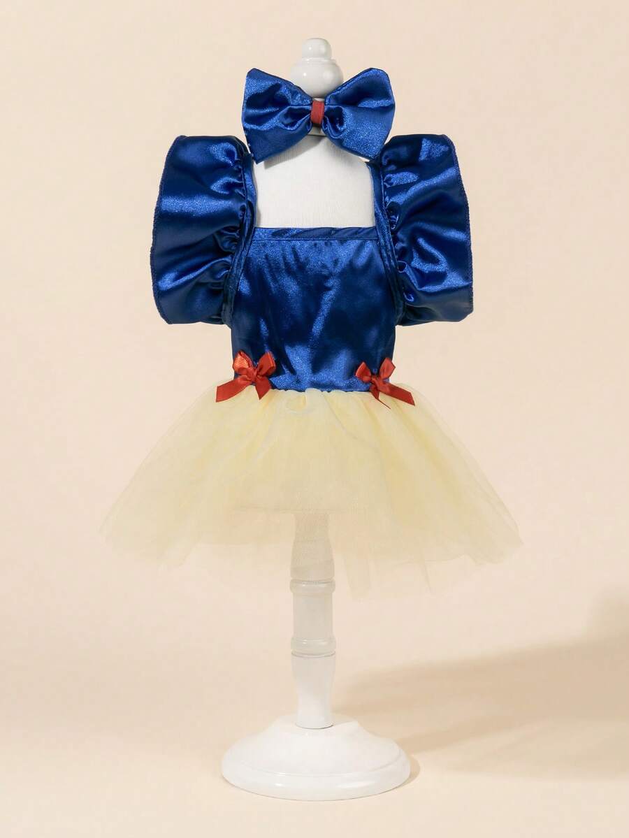 1 套宠物裙网眼婚纱带蝴蝶结，可爱时尚印花裙 + 蝴蝶结宠物服装，弹力薄纱裙公主宠物裙，适合狗/猫 - 彩色 - 查看 1