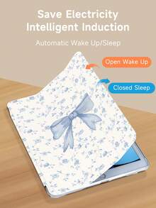 Bow Knot Light Blue Rose Bow Knot Pattern Tablet Protective Case, Compatible With IPad 9.7/10.2/10.5/10.9/12.9/Pro 11 (10th Gen), Compatible With Samsung Galaxy Tab S6 Lite 10.4 Inch, Compatible With Kindle Paperwhite (12th Gen, 2024 Release), Kindle (11th Gen, 2022 Release), Soft Shock-Proof Protection, Smart Stand/Auto Wake/Sleep Function - Multicolor - View 5