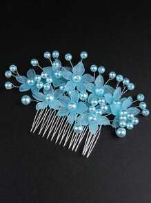 1pc Korean Style Crystal Crown Headwear, Bridal Daisy Flower Hair Comb Accessory, Pearl Flower Hair Clip Piece, Bohemian Zinc Alloy Ditsy Floral Hair Jewelry Set, Suitable For All Seasons