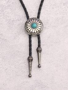 1 件时尚百搭花坚果形状男士长项链，复古做旧西部牛仔风格波洛领带项链，可调节编织皮绳，适合送给男朋友、父亲、长辈、感恩节、新年的礼物 - 圓形 - 查看 5