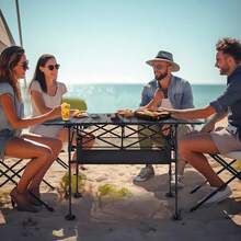 Aoran Outdoor Folding Portable Picnic And Camping Table, Aluminum Roll-Up Table With Easy-To-Carry Bags, Suitable For Indoor And Outdoor Use, Camping, Beaches, Backyards, Barbecues, Parties, Terraces, Picnics - 黑色-大 - 查看 4